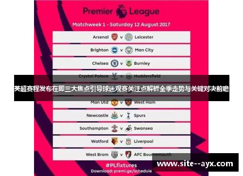 英超赛程发布在即三大焦点引导球迷观赛关注点解析全季走势与关键对决前瞻